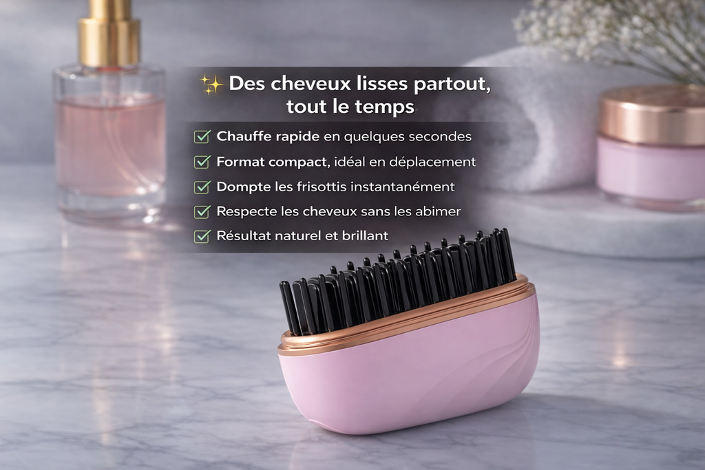 Brosse lissante électrique chauffante portable, mini lisseur à 3 températures, peigne chauffant anti-brûlure pour hommes et femmes