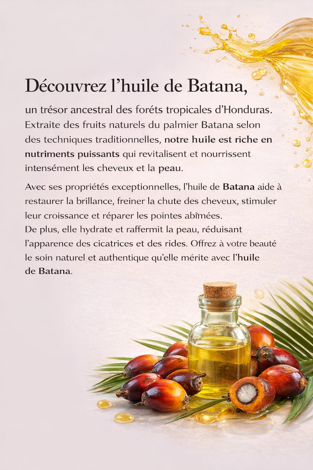 Masque capillaire PURC à l'huile de Batana : lissage, réparation, anti-frisottis, soin nourrissant et brillant pour cheveux abîmés.
