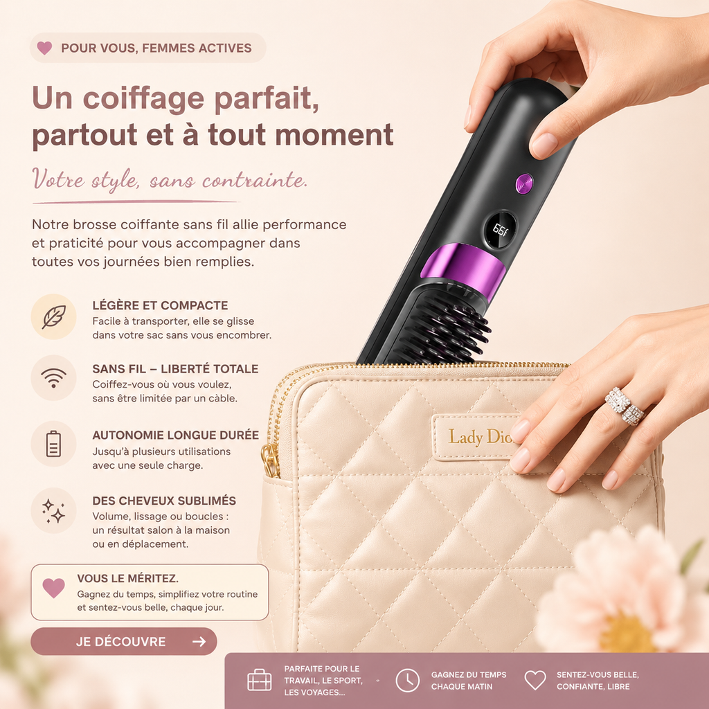 Brosse Lisseur Sans Fil Portable – Affichage LED & Voyage