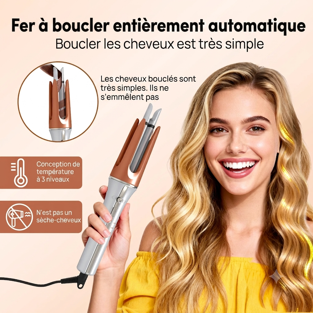 Boucleur Rotatif Automatique Céramique – Ions Négatifs & Grandes Boucles