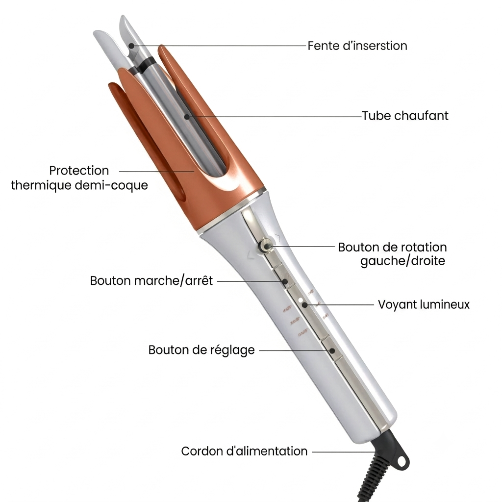 Boucleur Rotatif Automatique Céramique – Ions Négatifs & Grandes Boucles