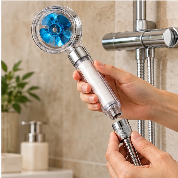 Installation du pommeau AquaFlow sur un flexible de douche