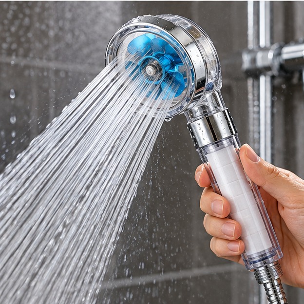 AquaFlow utilisé sous la douche avec jet d'eau